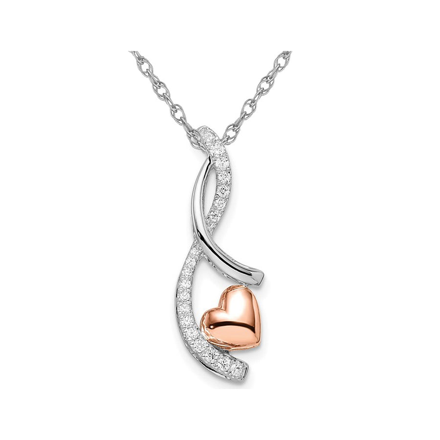 1/7 Carat (ctw) Diamond Twist Heart Pendant Necklace in 14K Rose Pink and White Gold with Chain Image 1