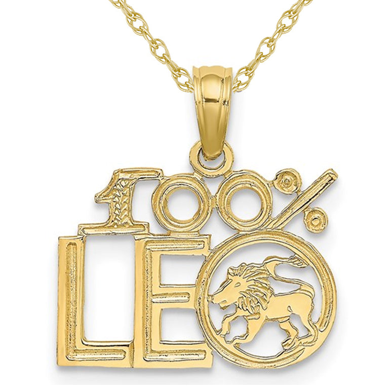 10K Yellow Gold 100% LEO Charm Astrology Pendant Necklace with Chain Image 1