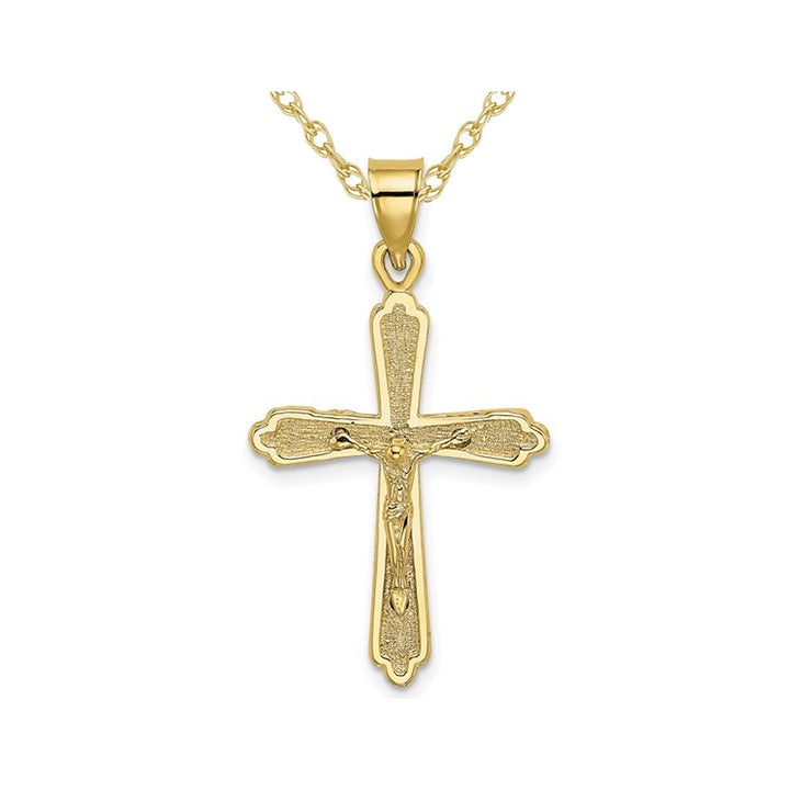 10K Yellow Gold Textured Cross Crucifix Pendant Necklace with Chain Image 1