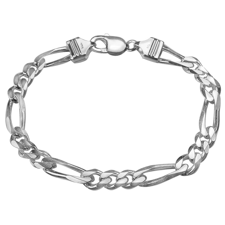 Mens Bracelet Figaro Chain 8 Inches in Sterling Silver Image 1