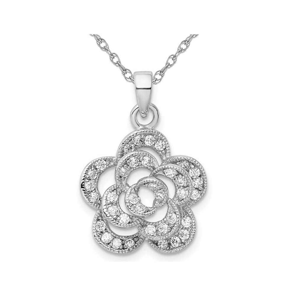 Sterling Silver Flower Pendant Necklace with CZ and Chain Image 1