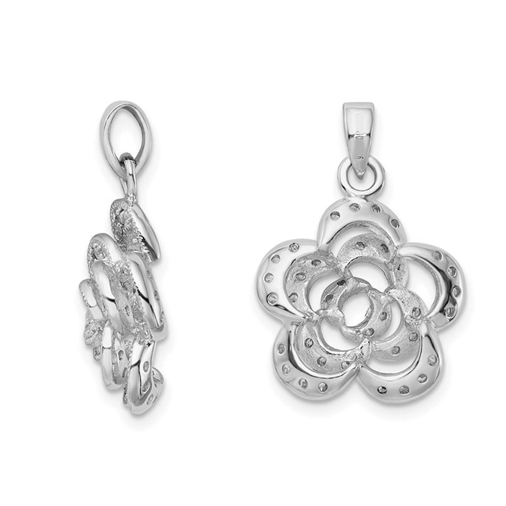 Sterling Silver Flower Pendant Necklace with CZ and Chain Image 2