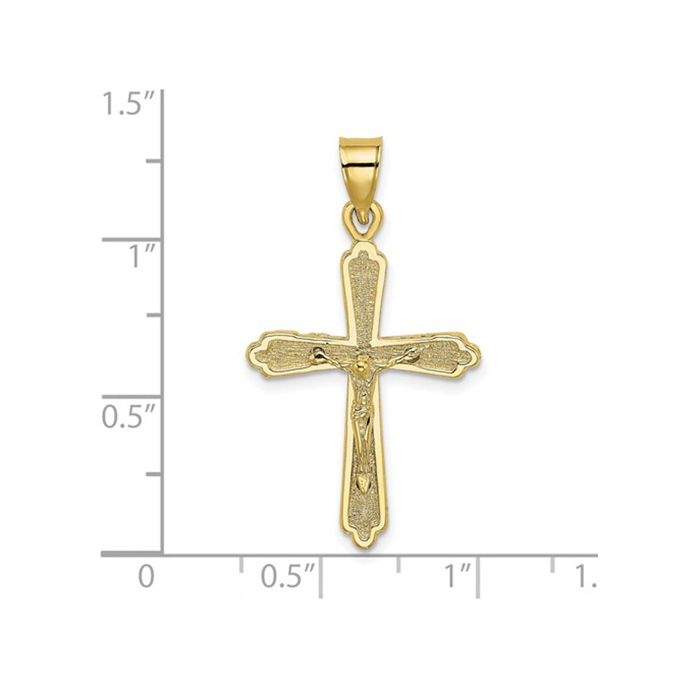 10K Yellow Gold Textured Cross Crucifix Pendant Necklace with Chain Image 3