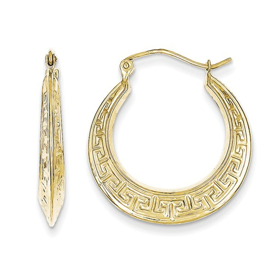 Greek Key Hoop Earrings in 10K Yellow Gold Image 1