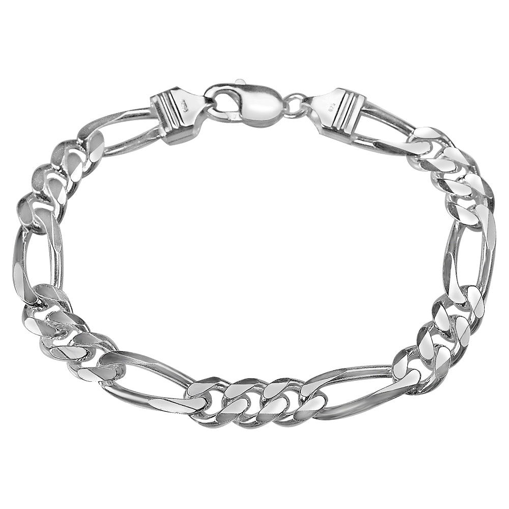 Mens Bracelet Figaro Chain 9 Inches in Sterling Silver Image 1