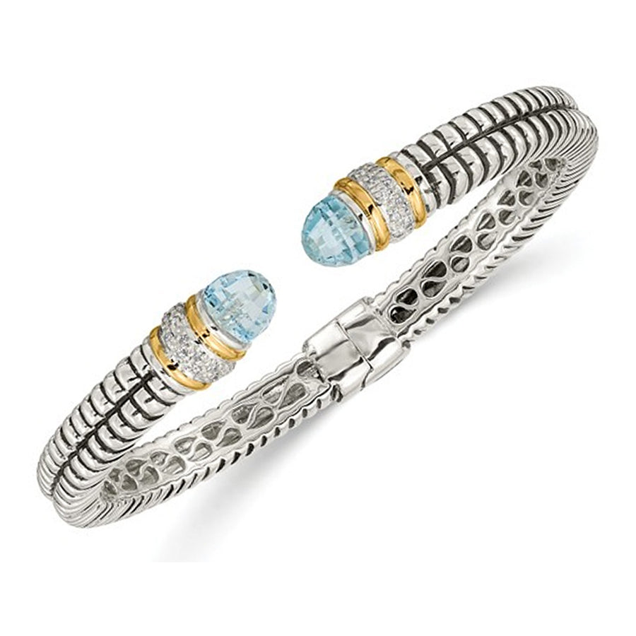 5.00 Carat (ctw) Sky Blue Topaz Bangle Cuff Bracelet in Sterling Silver with 14K Gold Accents Image 1