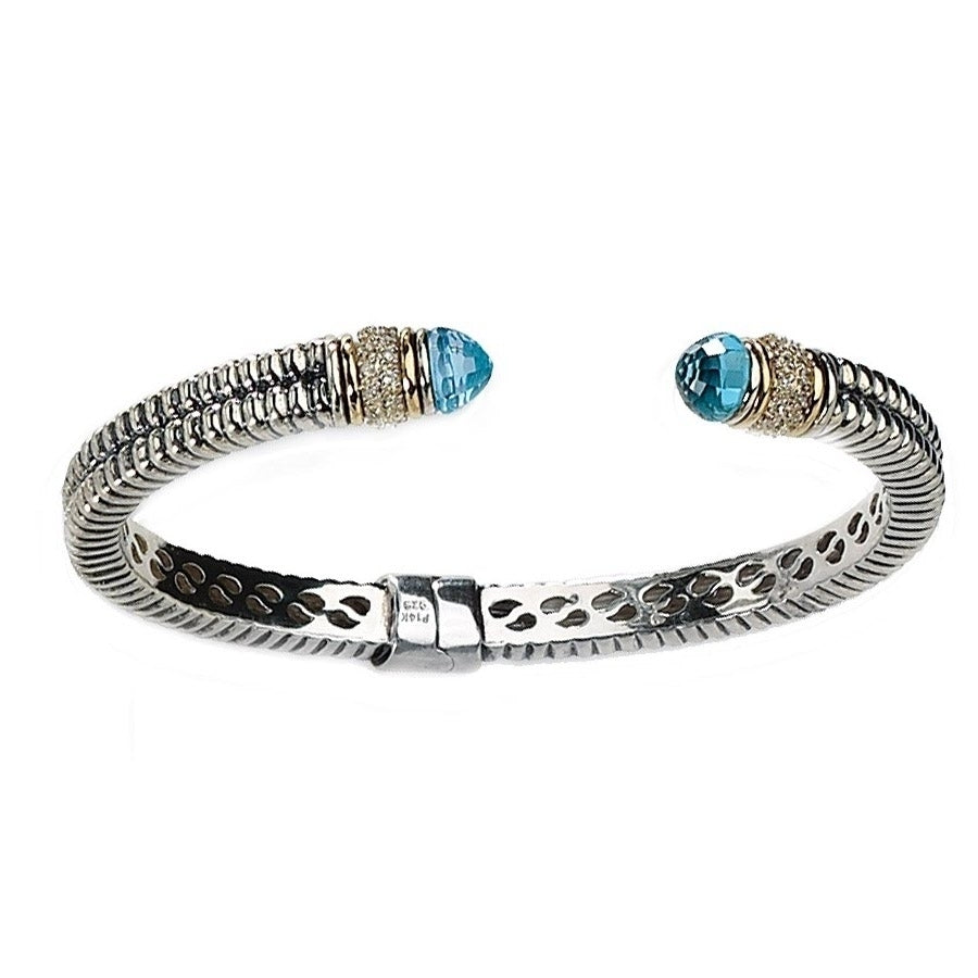 5.00 Carat (ctw) Sky Blue Topaz Bangle Cuff Bracelet in Sterling Silver with 14K Gold Accents Image 2