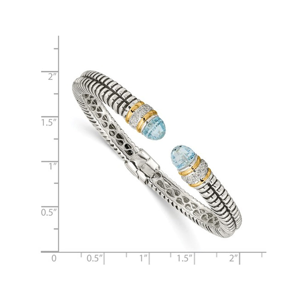 5.00 Carat (ctw) Sky Blue Topaz Bangle Cuff Bracelet in Sterling Silver with 14K Gold Accents Image 4