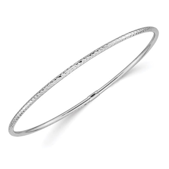 Diamond-Cut 2mm Slip On Bangle in 14K White Gold Image 1