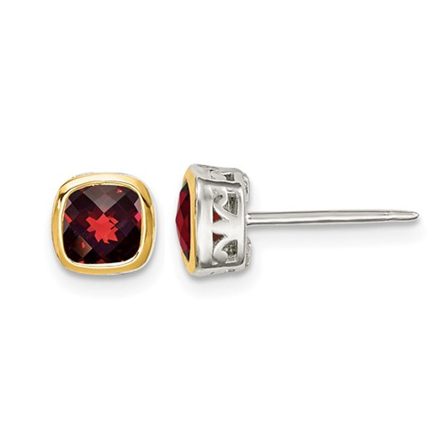 1.60 Carat (ctw) Garnet Solitaire Stud Earrings in Sterling Silver with Yellow Plated Accent Image 1
