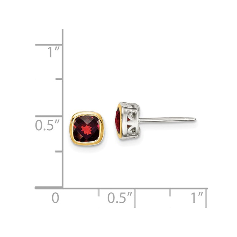 1.60 Carat (ctw) Garnet Solitaire Stud Earrings in Sterling Silver with Yellow Plated Accent Image 2