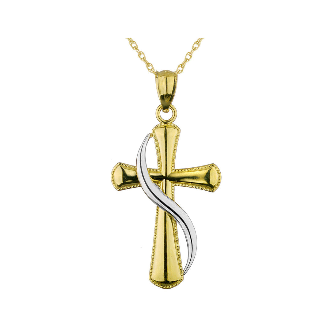 Cross Pendant Necklace in 14K Yellow and White Gold with Chain Image 1