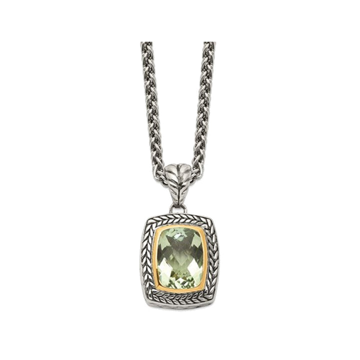 Green Amethyst Necklace 9.70 Carat (ctw) in Sterling Silver with 14K Gold Accents Image 1