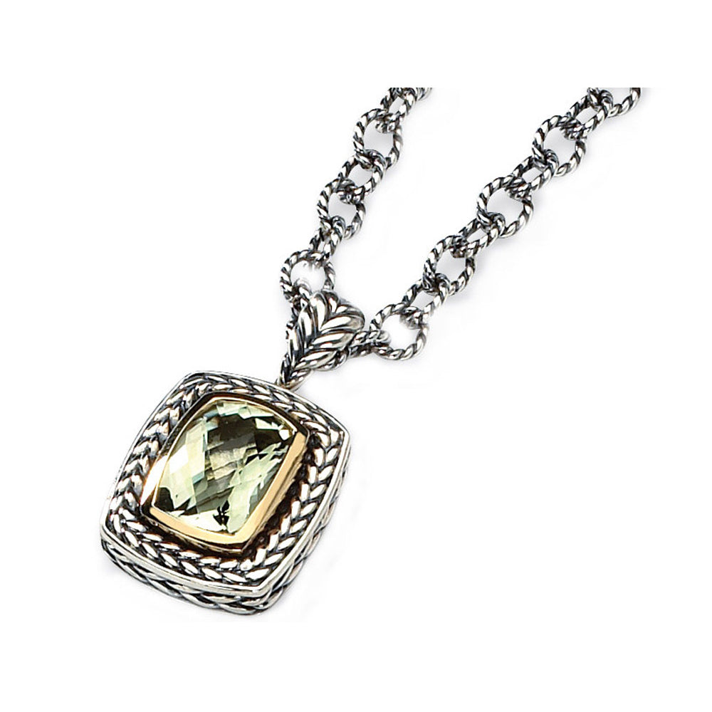 Green Amethyst Necklace 9.70 Carat (ctw) in Sterling Silver with 14K Gold Accents Image 2