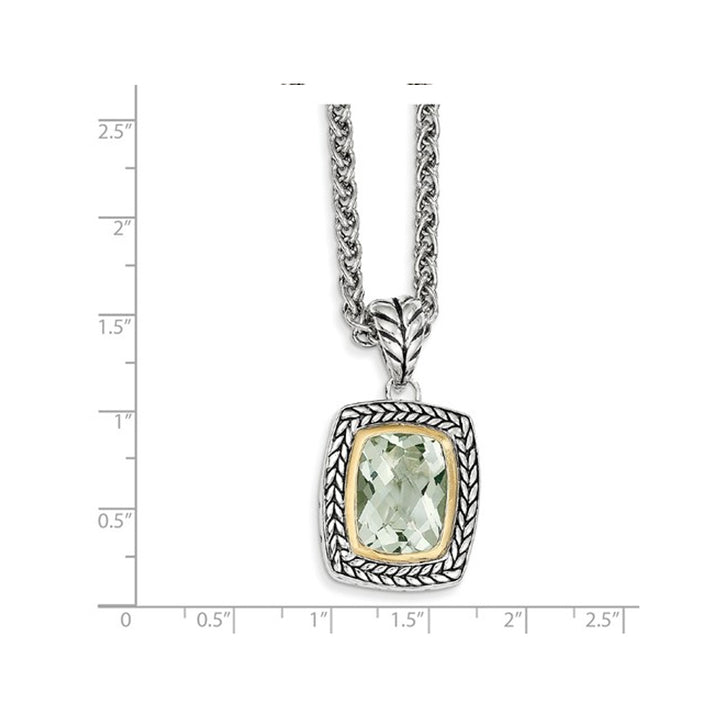 Green Amethyst Necklace 9.70 Carat (ctw) in Sterling Silver with 14K Gold Accents Image 3