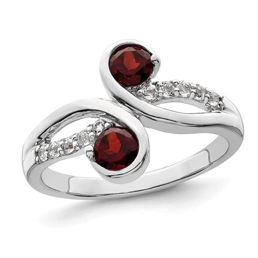 9/10 Carat (ctw) Garnet and White Topaz Two Stone Ring in Sterling Silver Image 1