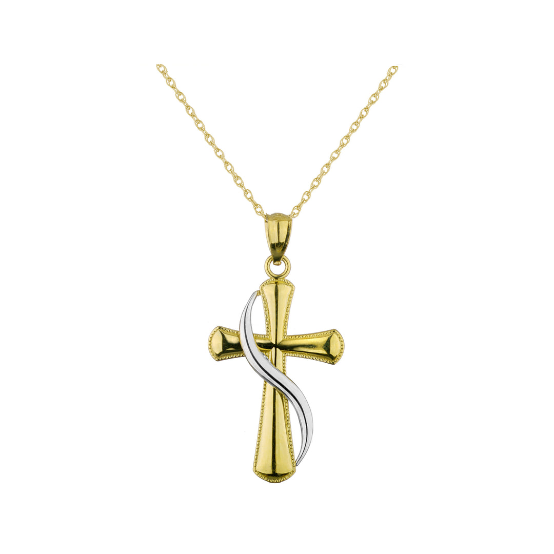 Cross Pendant Necklace in 14K Yellow and White Gold with Chain Image 2