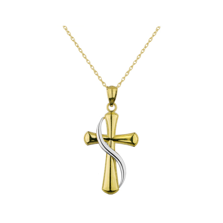 Cross Pendant Necklace in 14K Yellow and White Gold with Chain Image 2