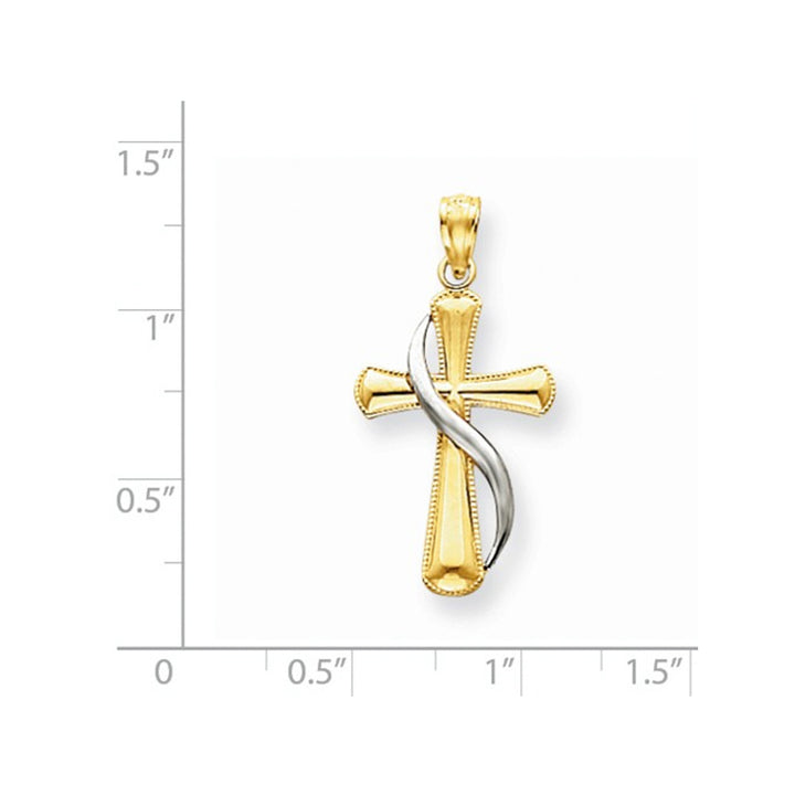 Cross Pendant Necklace in 14K Yellow and White Gold with Chain Image 3