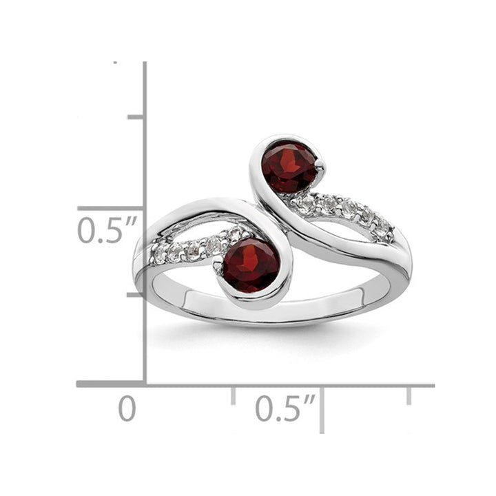 9/10 Carat (ctw) Garnet and White Topaz Two Stone Ring in Sterling Silver Image 2