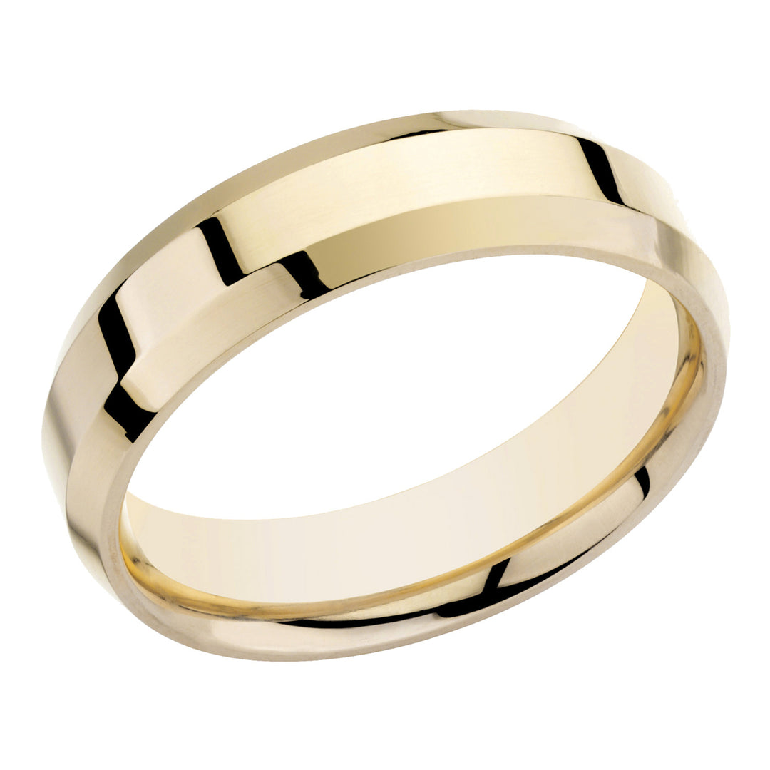 Mens 14K Yellow Gold 6mm Wedding Band Ring with Bevel Edge Image 4