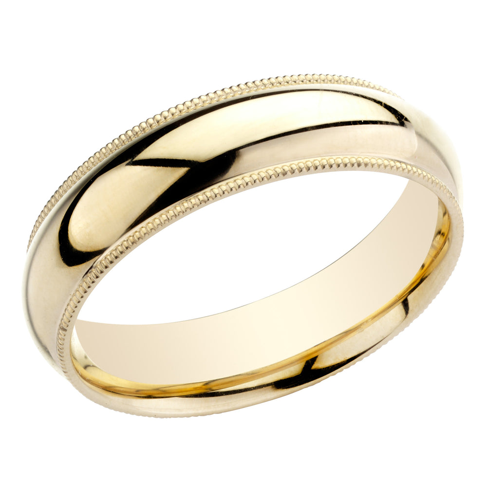 Mens 14K Yellow Gold 6mm Milgrain Comfort Fit Wedding Band Ring Image 2
