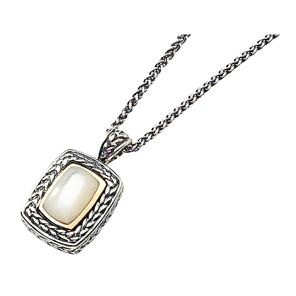 White Mother of Pearl Necklace in Sterling Silver with 14K Gold Accents Image 2