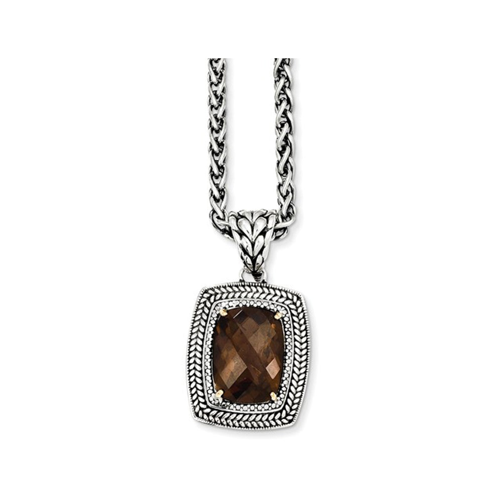 9.90 Carat (ctw) Smoky Quartz Pendant Necklace in Sterling Silver with 14K Gold Accents Image 1