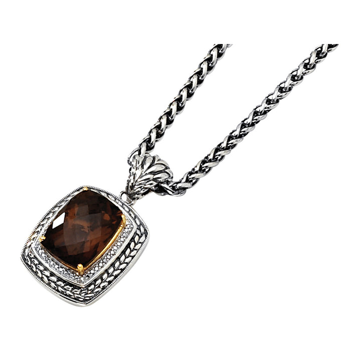 9.90 Carat (ctw) Smoky Quartz Pendant Necklace in Sterling Silver with 14K Gold Accents Image 2