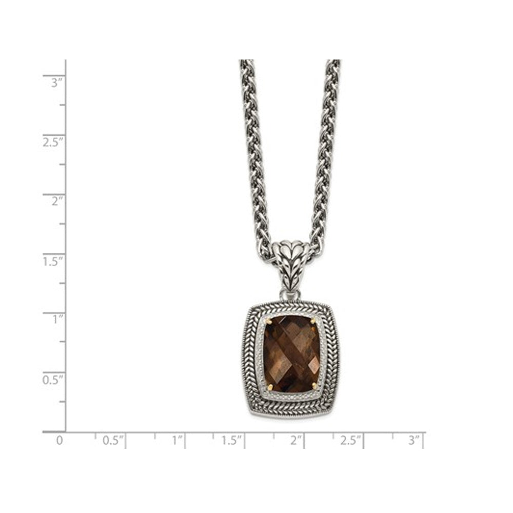 9.90 Carat (ctw) Smoky Quartz Pendant Necklace in Sterling Silver with 14K Gold Accents Image 3