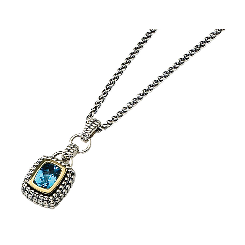 1.75 Carat (ctw) Swiss Blue Topaz Pendant Necklace in Sterling Silver with 14K Gold Accents Image 2