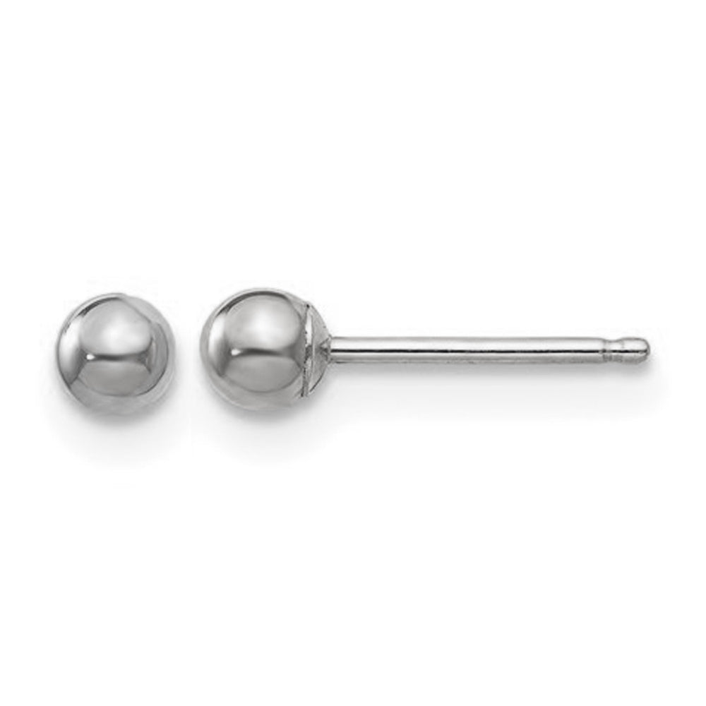 14K White Gold Small Button Ball 3mm Post Earrings Image 1