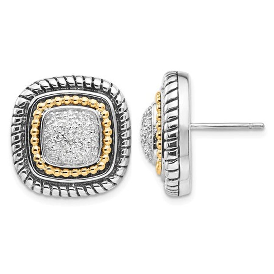 1/5 Carat (ctw) Diamond Pave Earrings in Sterling Silver with 14K Gold Accents Image 1