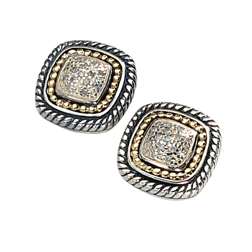 1/5 Carat (ctw) Diamond Pave Earrings in Sterling Silver with 14K Gold Accents Image 2