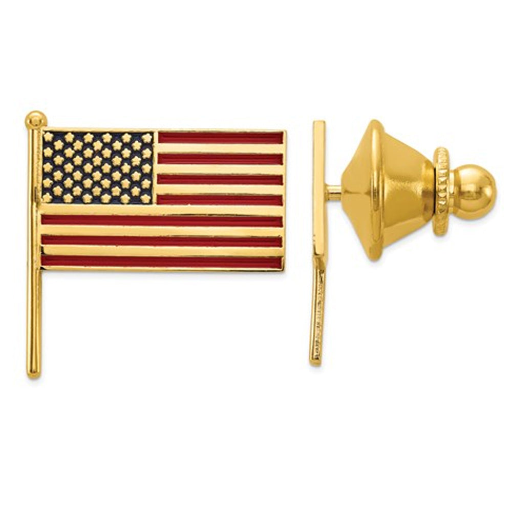 14K Yellow Gold American Flag Tie Tac Image 2