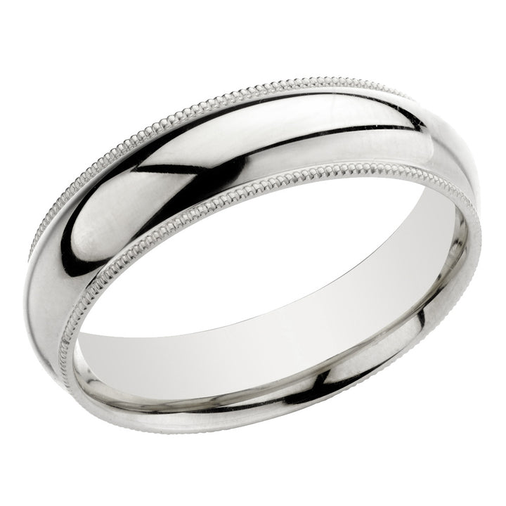 Mens 14K White Gold 6mm Milgrain Wedding Band Ring Image 2