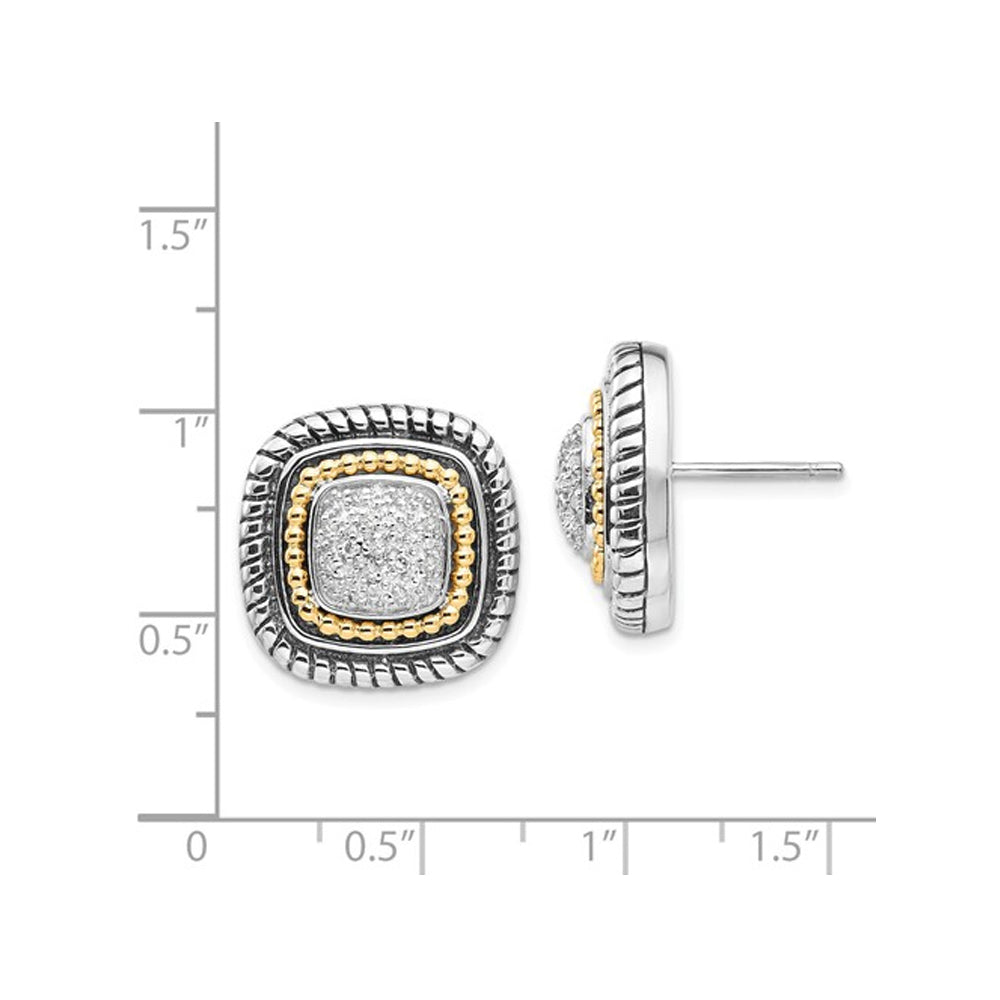 1/5 Carat (ctw) Diamond Pave Earrings in Sterling Silver with 14K Gold Accents Image 3