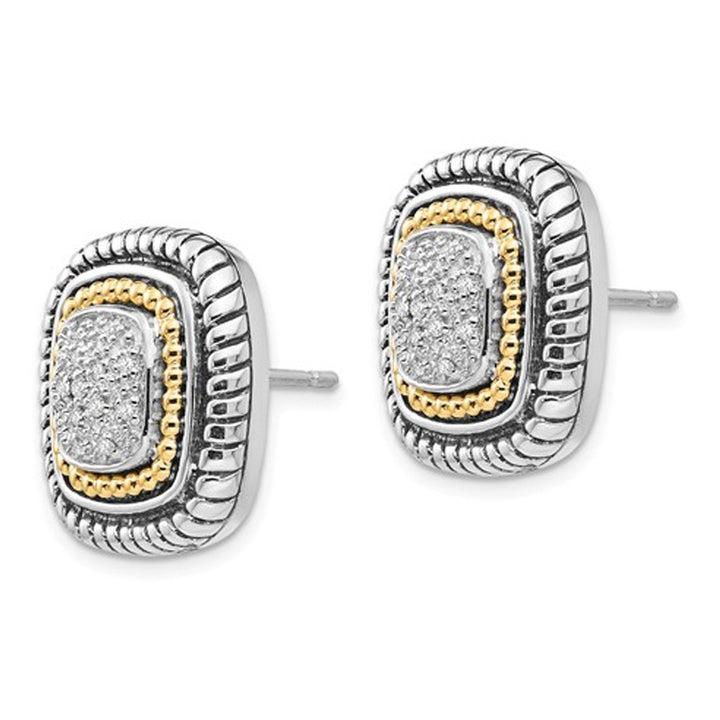 1/5 Carat (ctw) Diamond Pave Earrings in Sterling Silver with 14K Gold Accents Image 4