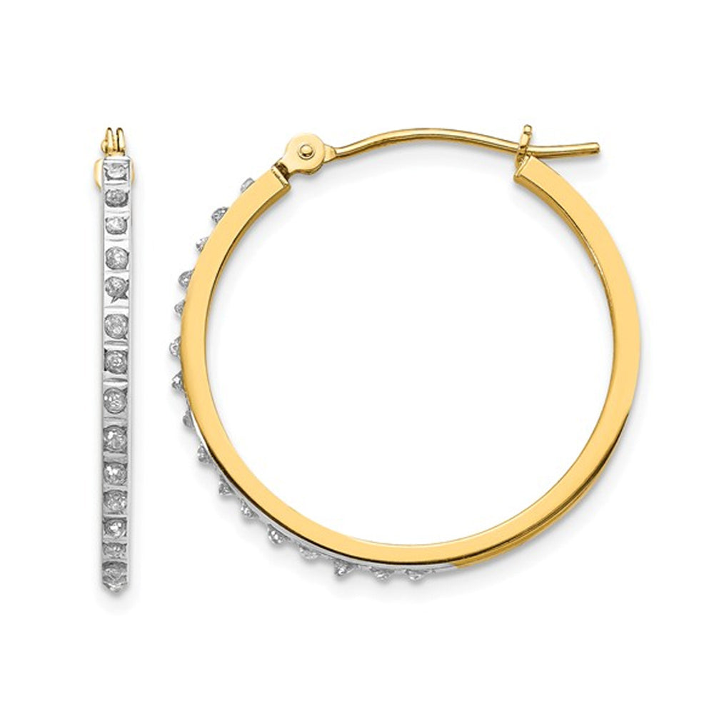 Accent Diamond Small Round Hoop Earrings in 14K Yellow Gold Image 1