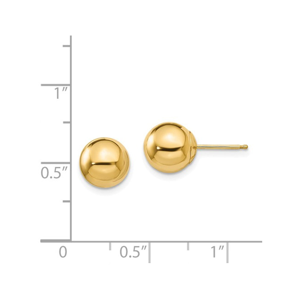 Gold Button Ball 8mm Stud Earrings in 14K Yellow Gold Image 2