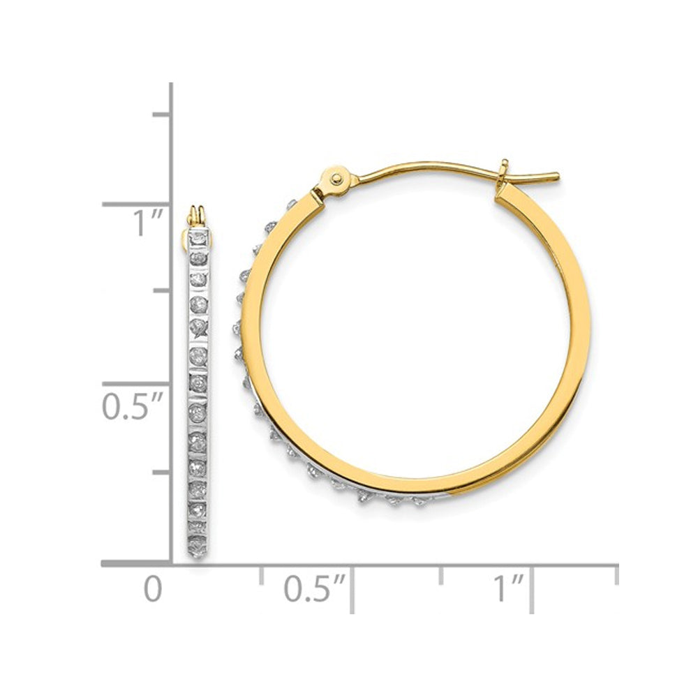 Accent Diamond Small Round Hoop Earrings in 14K Yellow Gold Image 2