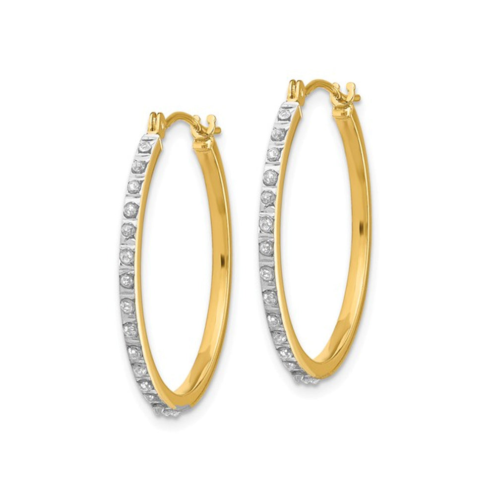 Accent Diamond Small Round Hoop Earrings in 14K Yellow Gold Image 3