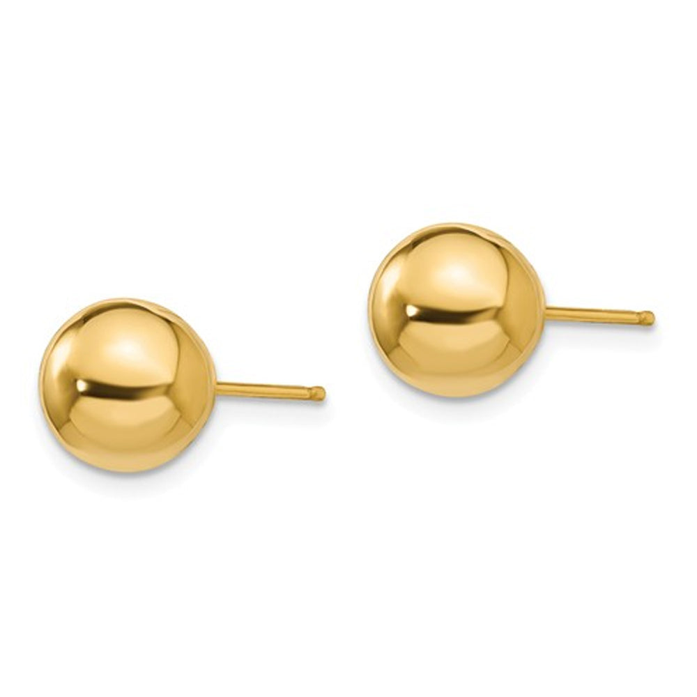 Gold Button Ball 8mm Stud Earrings in 14K Yellow Gold Image 3