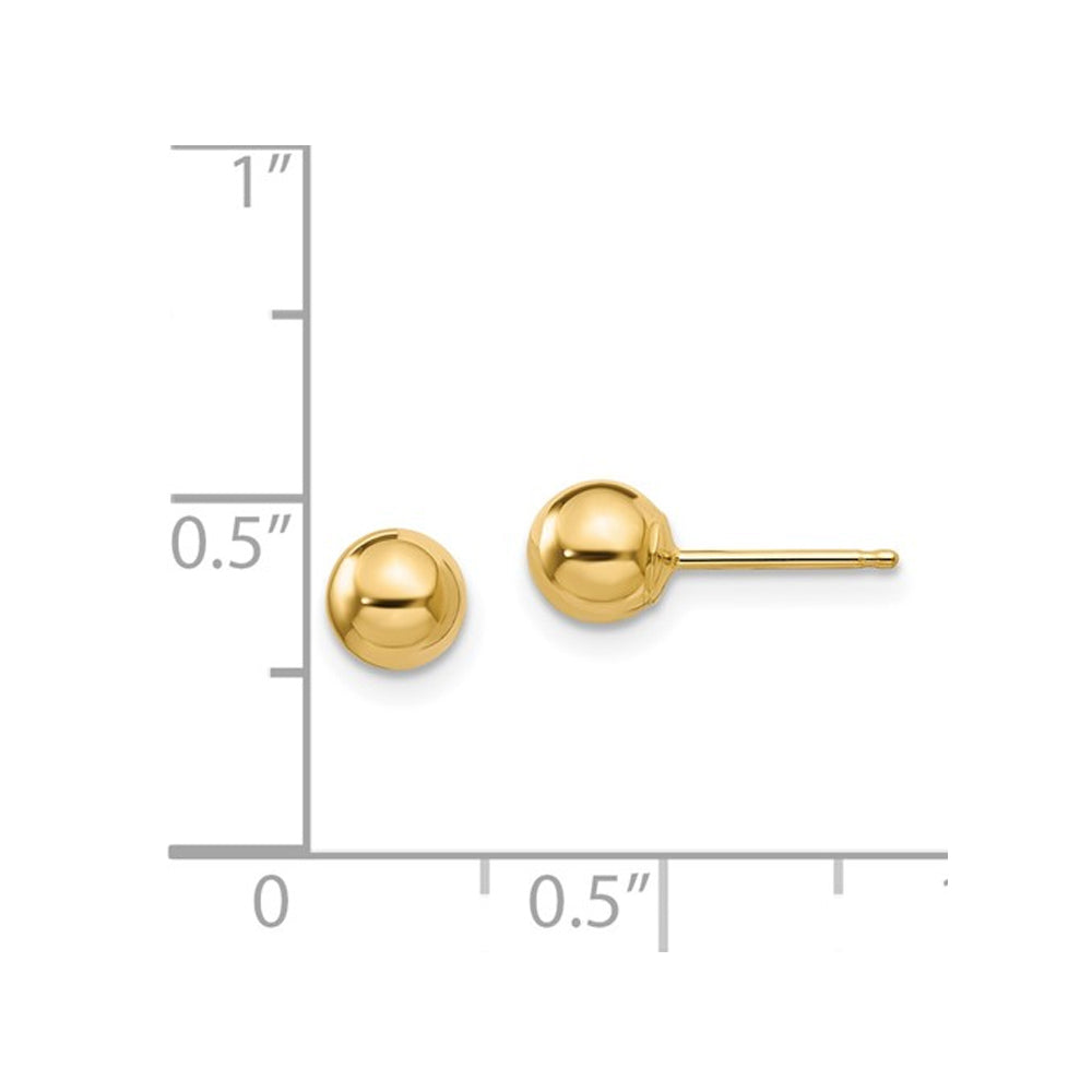 Gold Button Ball 5mm Stud Earrings in 14K Yellow Gold Image 2