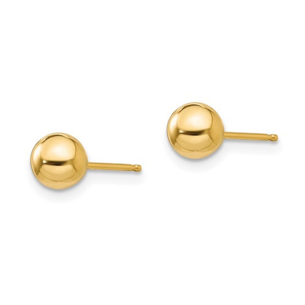 Gold Button Ball 5mm Stud Earrings in 14K Yellow Gold Image 3