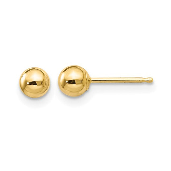 Gold Button Ball 4mm Stud Earrings in 14K Yellow Gold Image 1