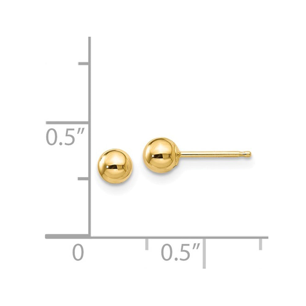 Gold Button Ball 4mm Stud Earrings in 14K Yellow Gold Image 2