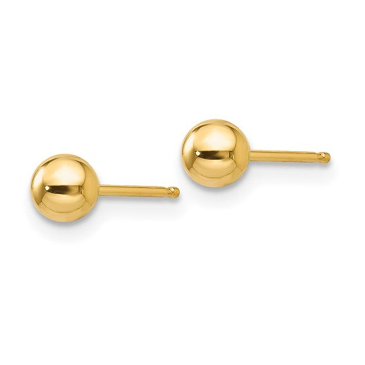 Gold Button Ball 4mm Stud Earrings in 14K Yellow Gold Image 3