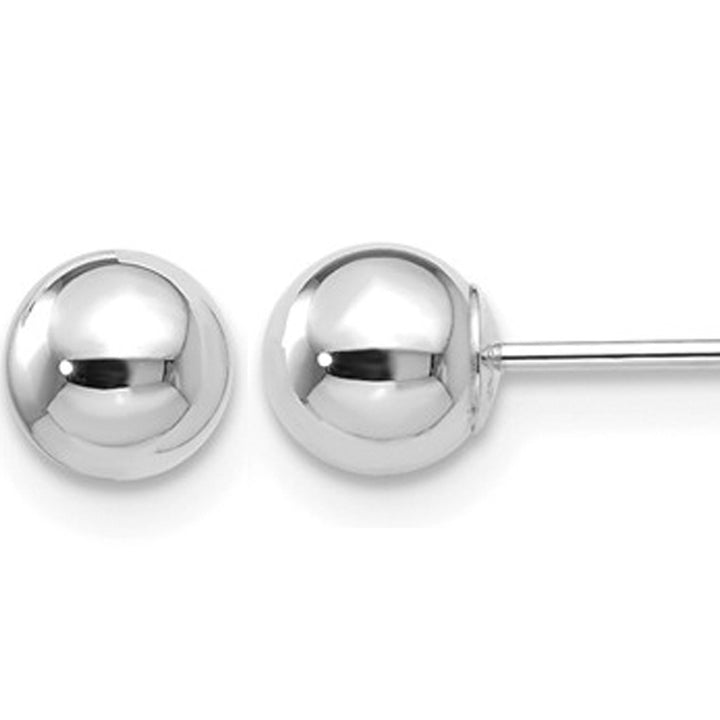 14K White Gold Polished Button Ball 5mm Stud Earrings Image 1