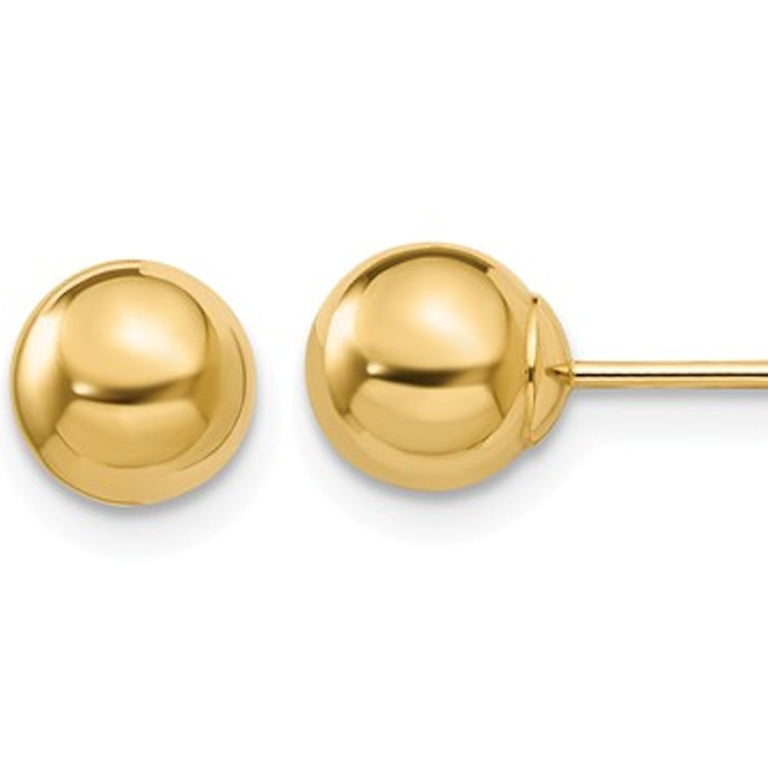 Gold Button Ball 6mm Stud Earrings in 14K Yellow Gold Image 1